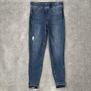 SPANX Jeans Womens Medium Blue Pull-On Skinny Jeggings Distressed Raw Hem Ankle